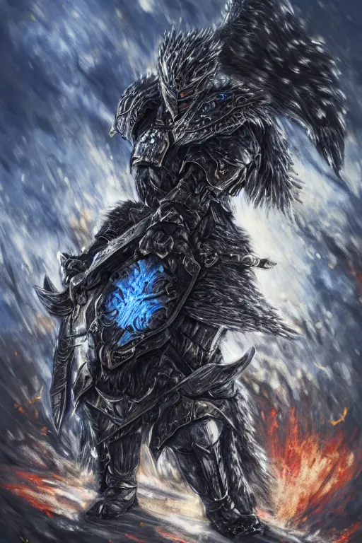 Prompt: a full body shot of an azure knight warrior by Kentaro Miura, Wolf themed armour, colored by Ronda Pattison, heavy armor, kingdom under fire in the background, dark colors, highly detailed, trending on artstation, CGsociety, exquisite detail, post-processing, masterpiece, volumetric lighting, cinematic, hypermaximalistic, high details, cinematic, 8k resolution, beautiful detailed, insanely intricate details