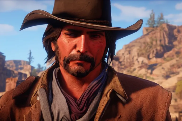 Image similar to mccree from overwatch in red dead redemption 2, high detailed, 4 k, screenshot