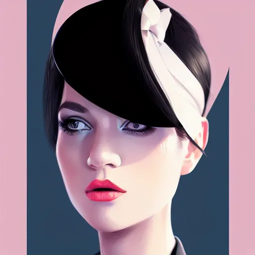 Image similar to young female in black tuxedo, corporate boss, luxury, muted colors, matte print, pastel colors, 2d, ultra highly detailed, smooth, sharp focus, digital art, digital painting, fan art, elegant, artstation, by Ilya Kuvshinov