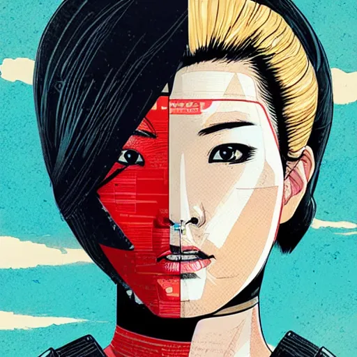 Image similar to portrait of a japanese female android, by MARVEL comics and Sandra Chevrier