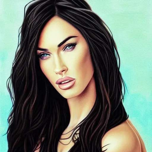 Image similar to “Megan Fox pastel paintings, ultra detailed portrait, 4k resolution”