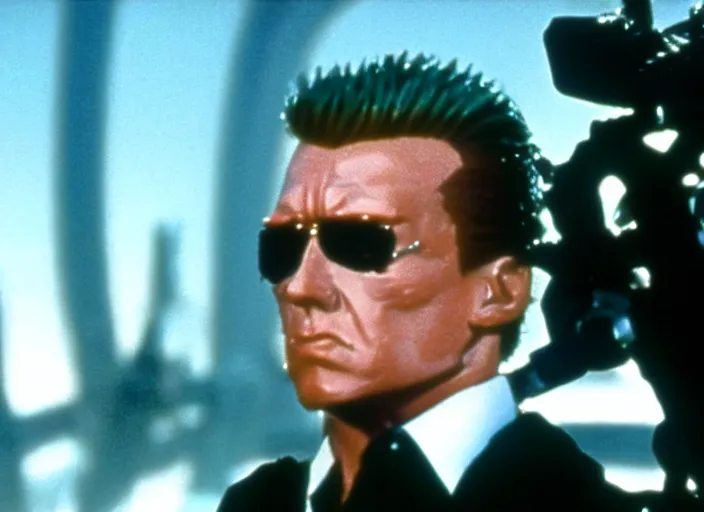 Prompt: donald trump stars in terminator 2 ( 1 9 9 1 ) shot on arriflex 3 5 bl 4, zeiss super speed and cooke varotal lenses