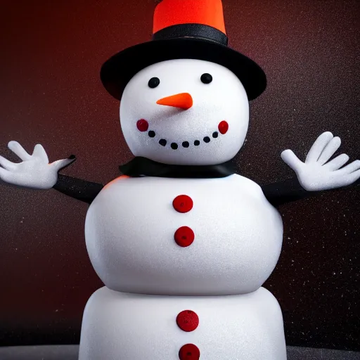 Image similar to a highly detailed humanoid snowman in business suit with black eyes and mouth, no nose, hyperrealism, professional, octane render, full length, digital art