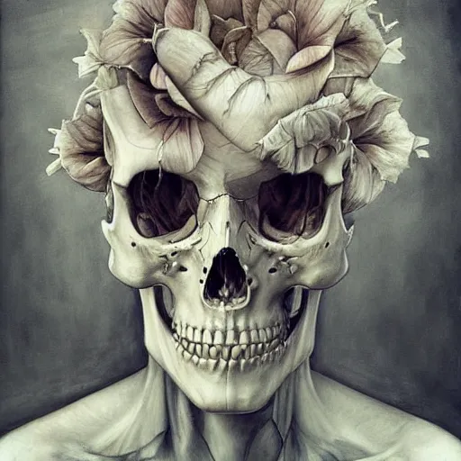 Prompt: Painting, Creative Design, Human Skull, Biopunk, Body horror, by Marco Mazzoni