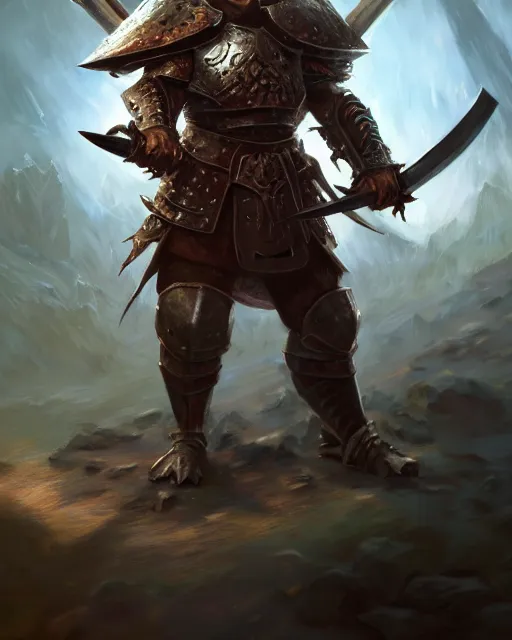 Image similar to Huge guinea pig warrior in armor holding a two-handed battle axe, portrait, woodlands, magic the gathering artwork, D&D, fantasy, cinematic lighting, centered, symmetrical, highly detailed, digital painting, artstation, concept art, smooth, sharp focus, illustration, volumetric lighting, epic Composition, 8k, art by Akihiko Yoshida and Greg Rutkowski and Craig Mullins, oil painting, cgsociety