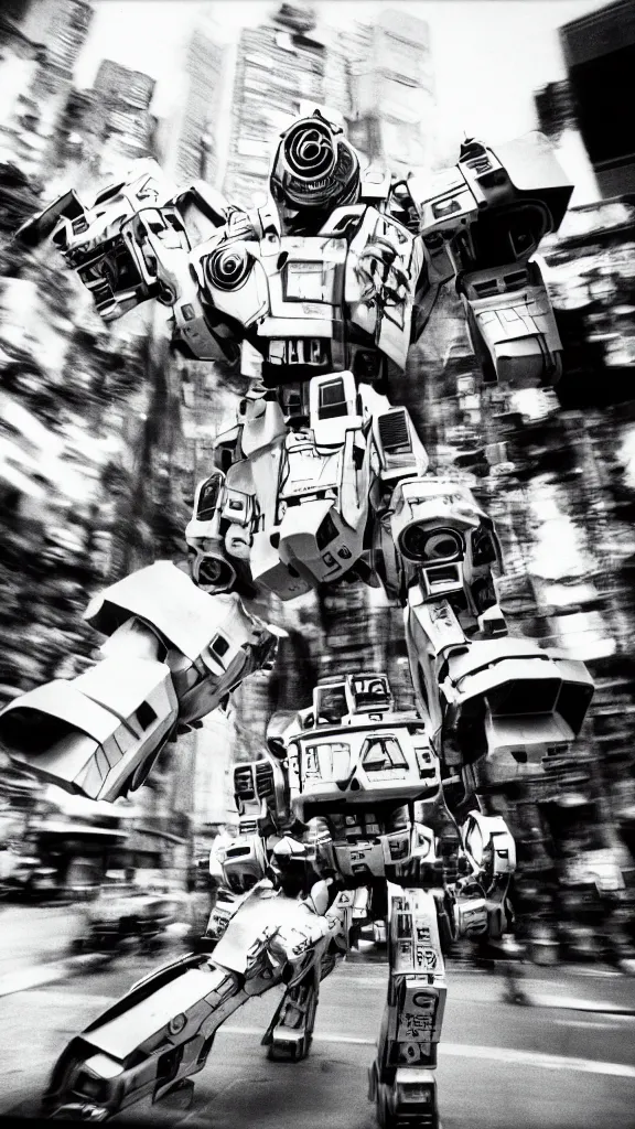 Image similar to 1 9 8 0 s giant robots fighting over tokyo, yashica t 4, heavy motion blur