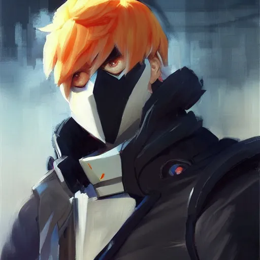 Image similar to greg manchess portrait painting of ken kaneki as overwatch character, medium shot, asymmetrical, profile picture, organic painting, sunny day, matte painting, bold shapes, hard edges, street art, trending on artstation, by huang guangjian and gil elvgren and sachin teng