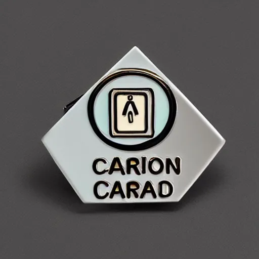 Image similar to a diamond enamel pin depicting a caution hazard label, smooth curves