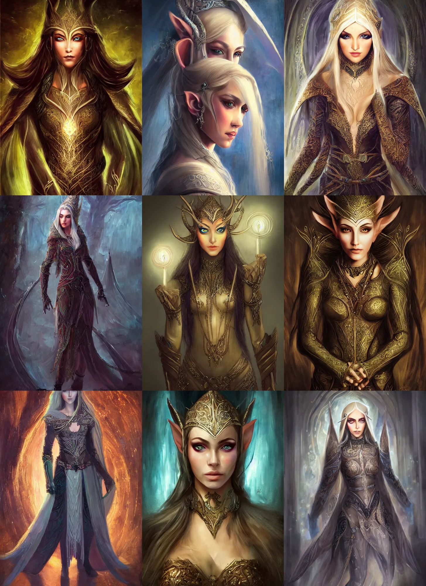 Prompt: beautiful full body concept art beautiful face and centered eyes, elven female thief wearing full intricate clothing, soft focus oil canvas painting, interesting lights