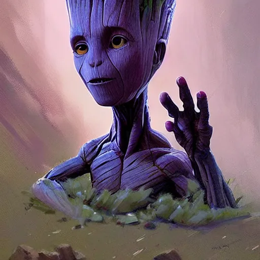 Image similar to i am baby groot by greg rutkowski