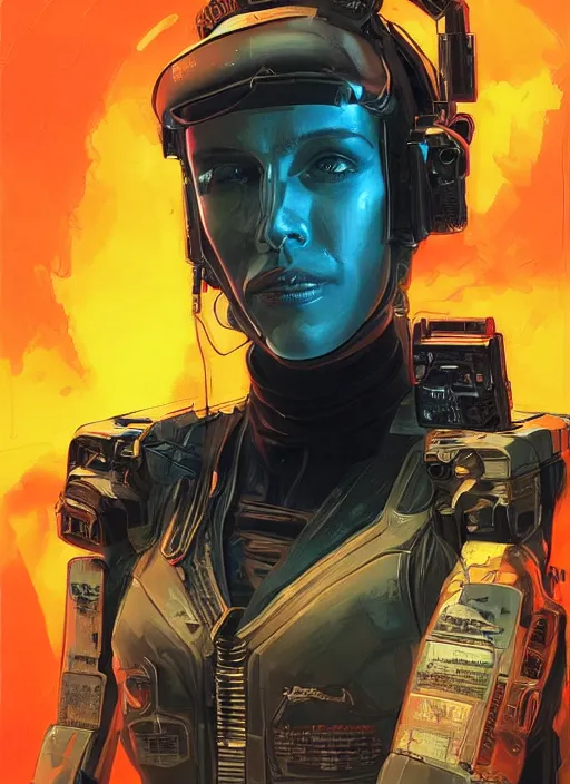 Prompt: cyberpunk space pilot character ( blade runner 2 0 4 9, dystopian, cyberpunk 2 0 7 7 character design ). attractive face. portrait by james gurney and laurie greasley, oil on canvas. cinematic composition, hyper realism, realistic proportions, anatomy, dramatic lighting, photorealistic, high detail, 4 k