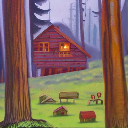 Prompt: a painting of a Eerie cabin in the middle of the woods in the style of melodysheep