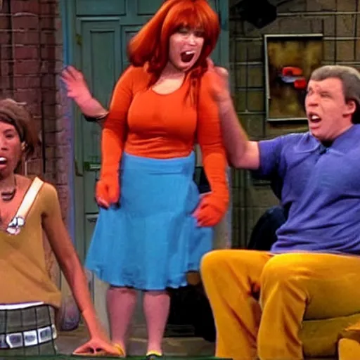 Prompt: scooby - doo attacking people on the jerry springer show