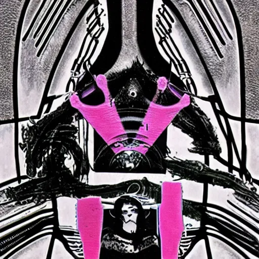 Image similar to post - punk new age album cover, magic, apocalypse, psychedelic, black white pink, magic, giger h. r.