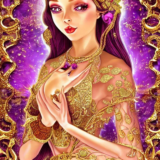 Image similar to princess of amethyst, gorgeous, ornate, intricate, detailed, stunning, masterpiece, 4 k