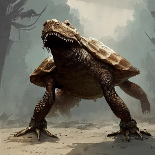 Image similar to anthropomorphic snapping turtle with warhammer, greg rutkowski