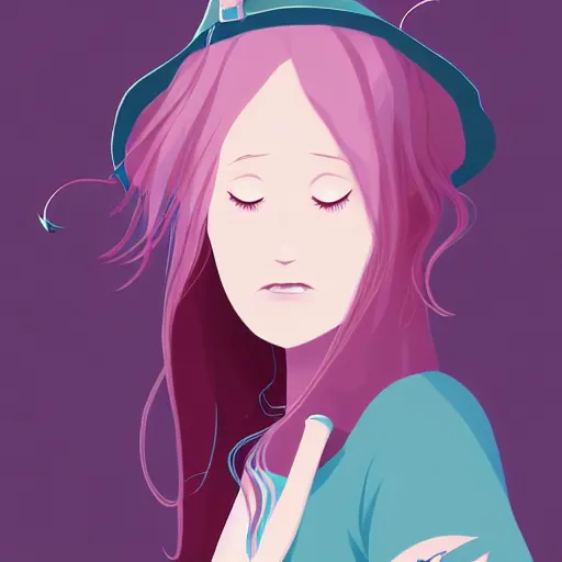 Image similar to A young adult witch with a cottage-core aesthetic with rose-colored hair and teal clothing, Nobutaka Ike, character design, fantasy, 8k resolution