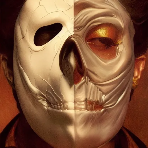 Prompt: portrait painting of the phantom of the opera, male, ultra realistic, concept art, intricate details, eerie, highly detailed, photorealistic, octane render, 8 k, unreal engine. art by artgerm and greg rutkowski and alphonse mucha