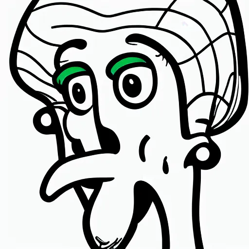 Image similar to handsome squidward as male, detailed cartoon lines, pop art style, portrait, detailed painting