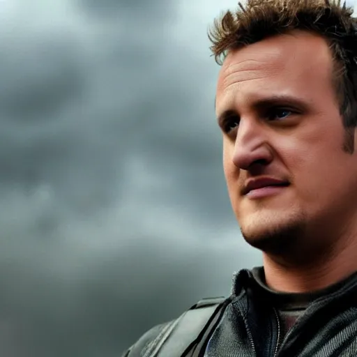 Image similar to film still of Jason Segel playing Hawkeye in The Avengers, 4k