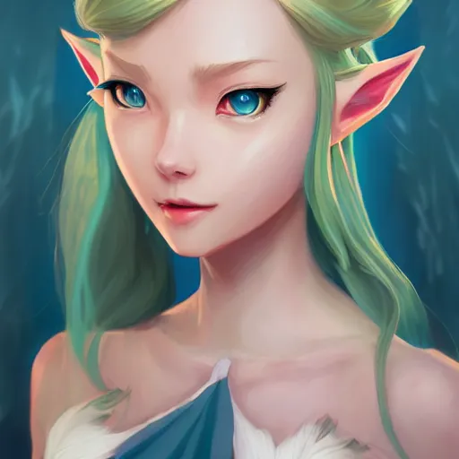 Image similar to a portrait of zelda, elegant, art by lois van baarle and loish and ross tran and rossdraws and sam yang and samdoesarts and artgerm and saruei and disney and wlop, digital art, highly detailed, intricate, sharp focus, trending on artstation hq, deviantart, unreal engine 5, 4 k uhd image