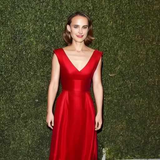 Image similar to photo of natalie portman wearing a seductive red dress.