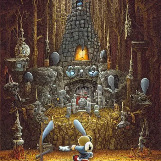 Prompt: Mickey mouse as a dark souls boss by Jacek Yerka