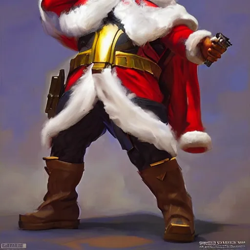 Image similar to greg manchess portrait painting of fully armored santa claus as overwatch character, medium shot, asymmetrical, profile picture, organic painting, sunny day, matte painting, bold shapes, hard edges, street art, trending on artstation, by huang guangjian and gil elvgren and sachin teng