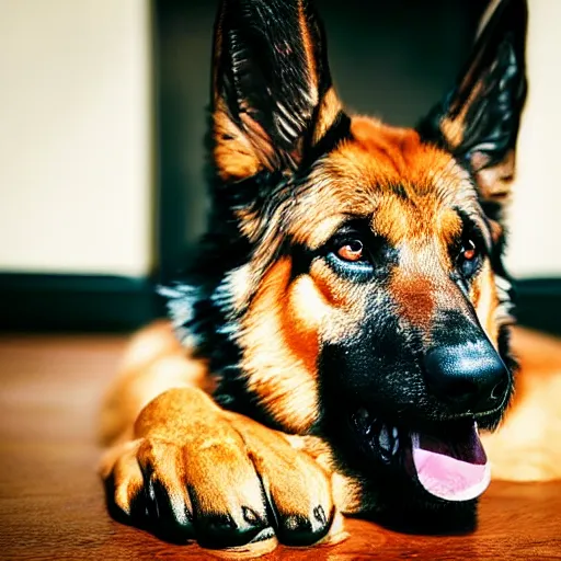 Image similar to a german shepherd waiting patiently for his owner to get home, photograph, hyper realistic,