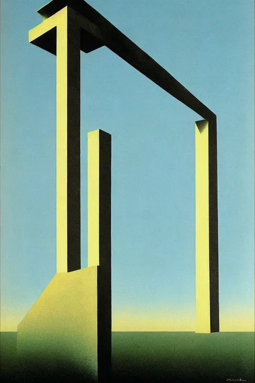 Image similar to Bauhaus Poster by Richard Corben, by René Magritte, greek doric column brutalist spomenik structure, surrealism