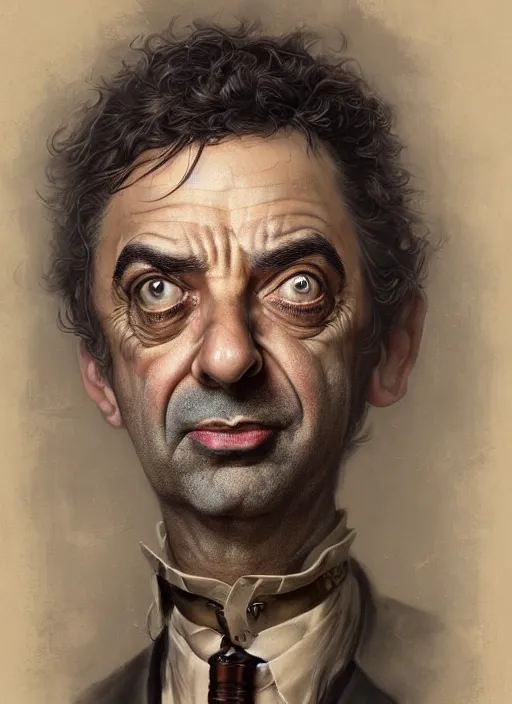 Image similar to steampunk portrait of rowan sebastian atkinson, by tomasz alen kopera and peter mohrbacher