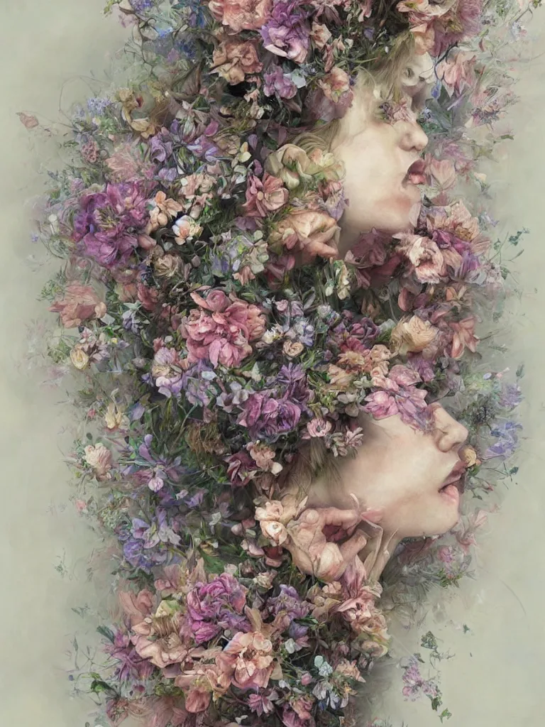 Image similar to a chaotic whirlwind of flowers, intricate details, aesthetically pleasing natural and pastel colors, art by marco mazzoni, impressionism, detailed, dark, flowers