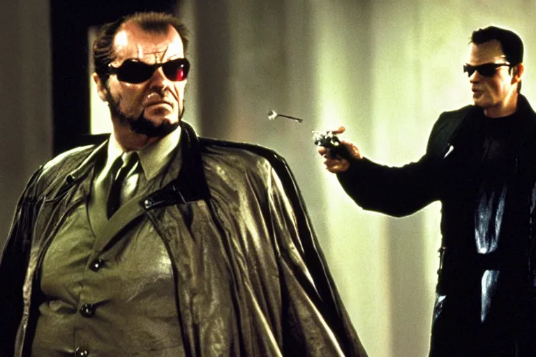 Image similar to Jack Nicholson as neo in the matrix