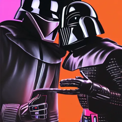 Image similar to Daft Punk as Darth Vader, kissing the joker, highly detailed, digital painting, artstation, concept art, smooth, sharp focus, illustration, art by jeff koons C 10.0