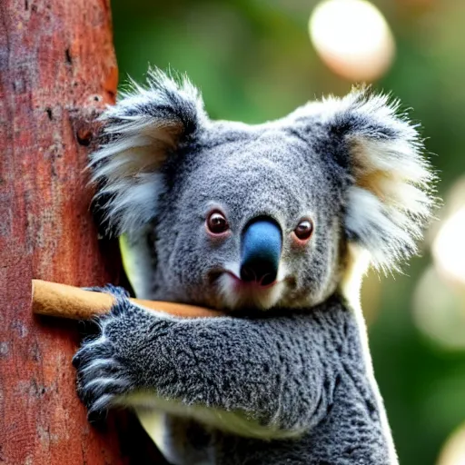 Prompt: photo of koala with cigar in mouth, smoking