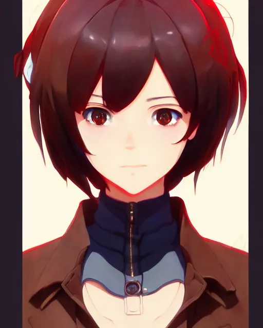 Image similar to makoto shinkai, artgerm, ilya kuvshinov, steampunk beautiful anime woman, red shirt brown pants, black and red hair hair, symmetrical face, symmetrical eyes, full round face, short smile, detailed, summer setting, cinematic lighting