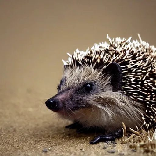 Image similar to still image of a hedgehog wearing body armor, hedgehog soldier, the hedgehog is holding a rifle, photo