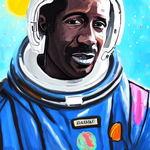 Prompt: a messy painting of Saul Williams in space.Trending on ArtStation