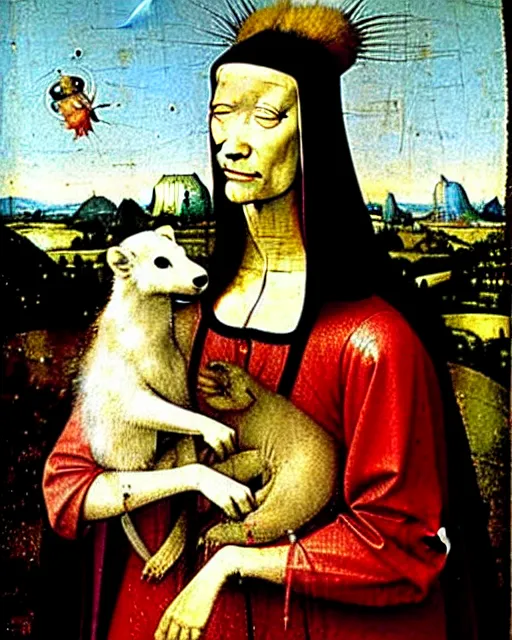 Image similar to Lady with an Ermine by Leonardo painting by Hieronymus Bosch