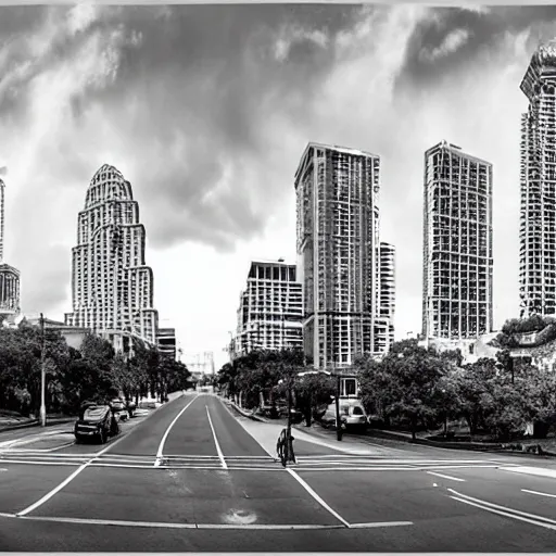 Prompt: Austin 4th Street panoramic photo