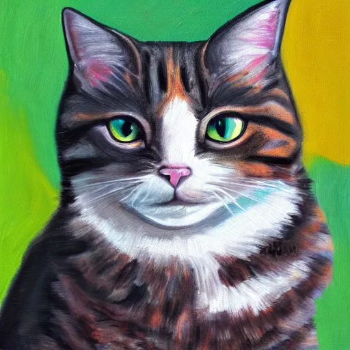 Prompt: painting of a cat hanging at an art gallery, artistic, 4 k, popular