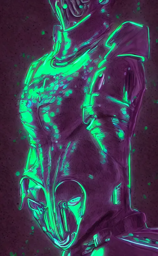 Image similar to digital painting of anthromorphic hyena female, fursona, furry fandom, neon rainy cyberpunk setting, anthro, wearing cyberpunk leather jacket, detailed face,