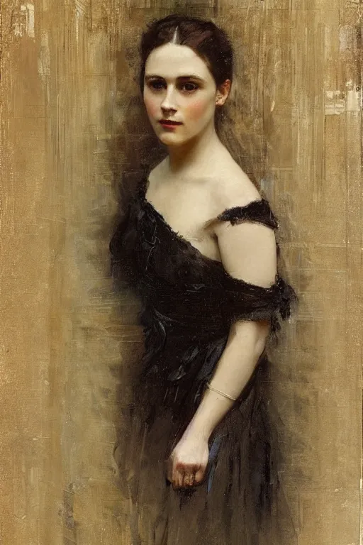 Image similar to Solomon Joseph Solomon and Richard Schmid and Jeremy Lipking victorian genre painting full length portrait painting of a young beautiful woman victorian famous actress