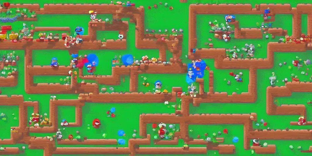 Image similar to an entire landscape made out of nothing but Mario