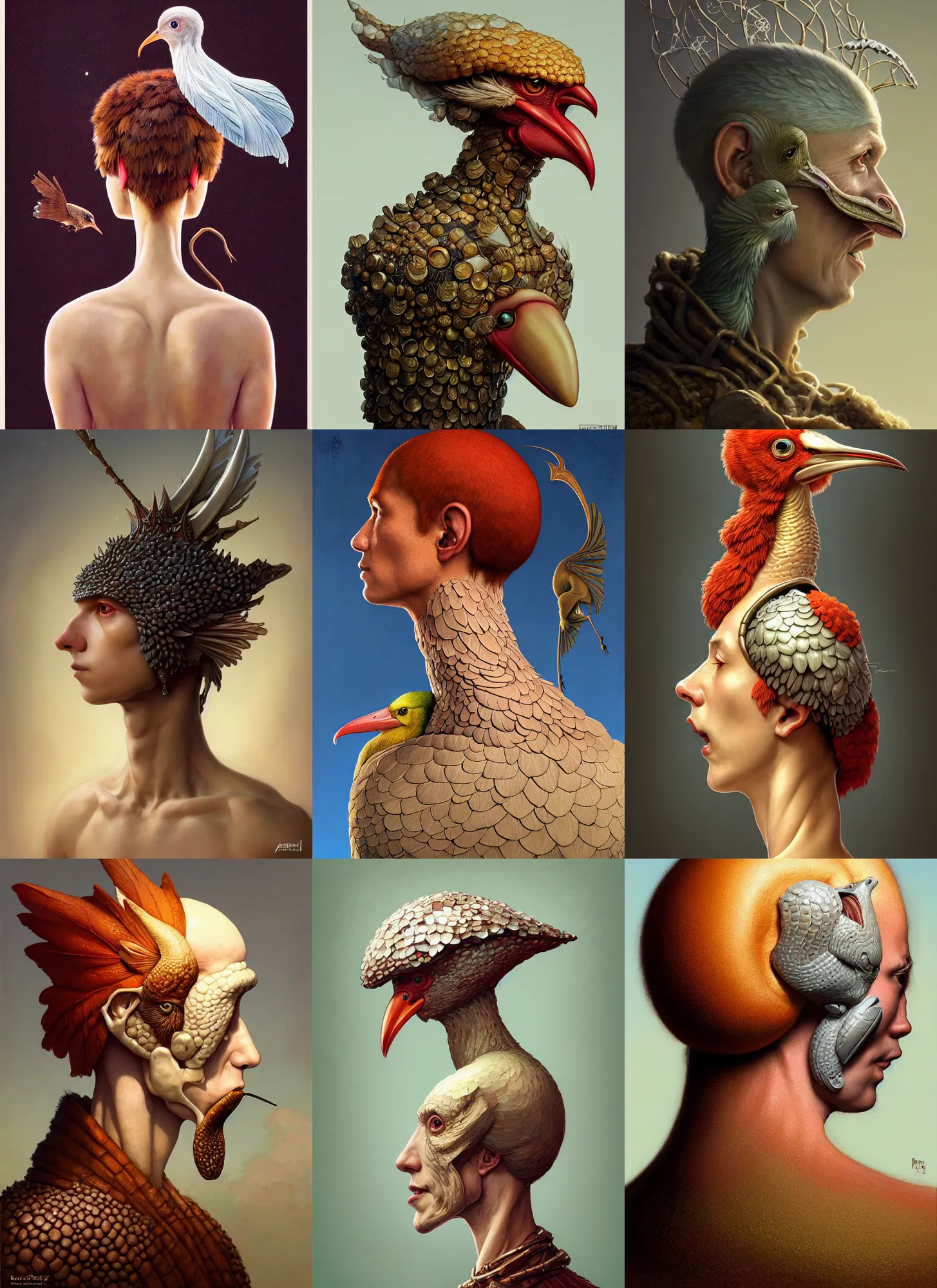 Prompt: rpg! profile! portrait of a fantasy fungus humanoid bird on white background, beak, intricate, highly detailed, digital painting, artstation, concept art, smooth, sharp focus, illustration, art by norman rockwell emiliano ponzi andrey remnev yoann lossel john currin aaron jasinski ivan albright hsiao - ron cheng, 8 k