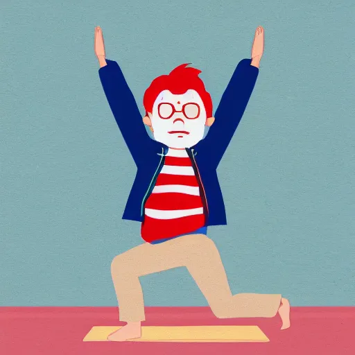 Prompt: waldo as a hipster doing yoga, svg art