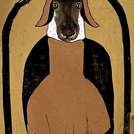 Image similar to a funny medieval wall painting of a goth capybara in black clothes, highly detailed, trending on artstation