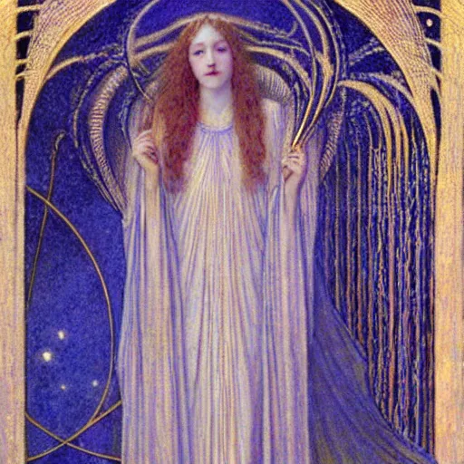 Image similar to a beautiful young medieval queen by jean delville, art nouveau, symbolist, visionary, gothic, celestial, whimsical, magical, airy