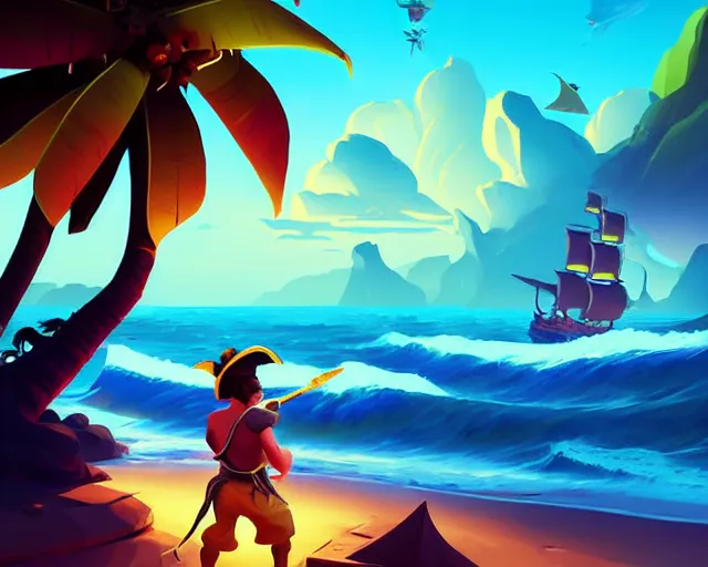 Image similar to painting treasure on sea of thieves, monkey island, game smooth median photoshop filter cutout vector, behance hd by jesper ejsing, by rhads, makoto shinkai and lois van baarle, ilya kuvshinov, rossdraws, rex crowle global illumination