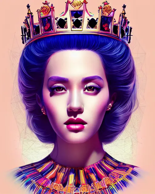 Image similar to richly detailed color illustration of a queen surrounded by beautiful penstriping large format image illustrated by artgerm and mina petrovic and timothy kong and marina federovna 3 d shadowing.